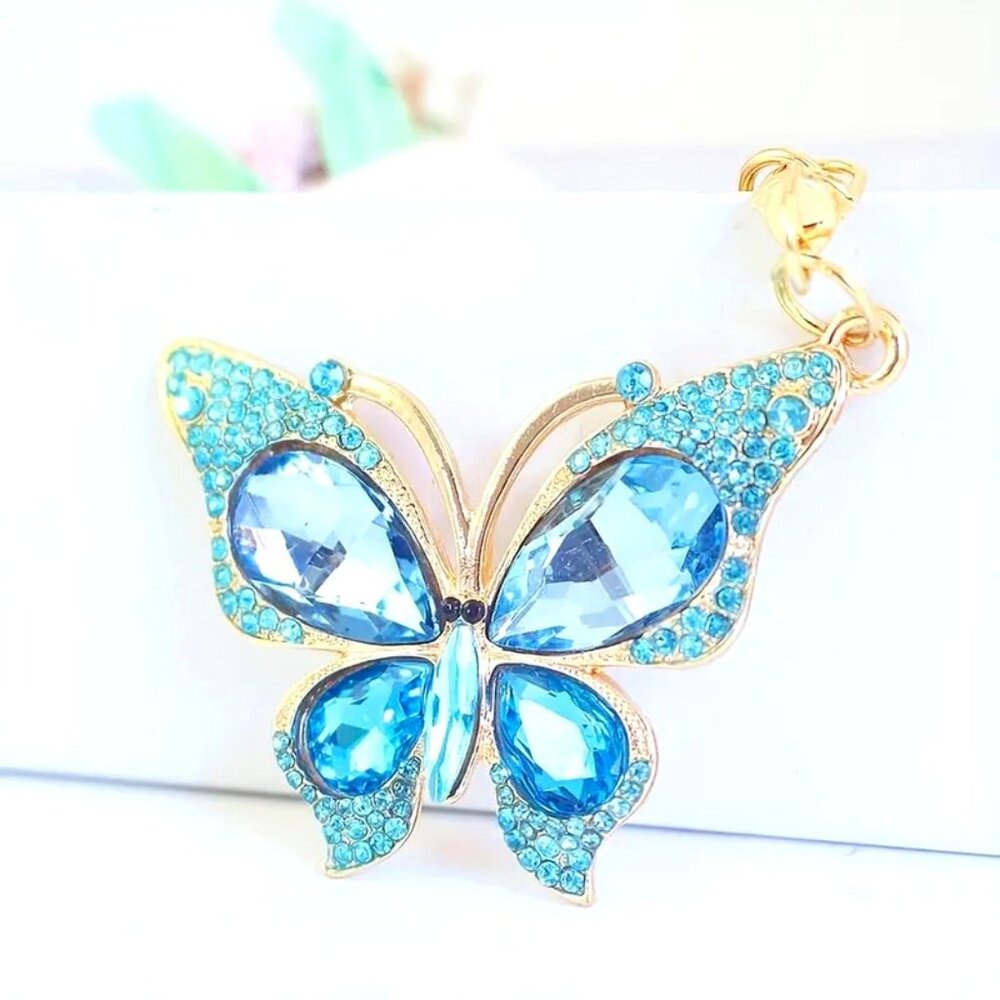 Blue Rhinestone Butterfly Bag Charm Keychain